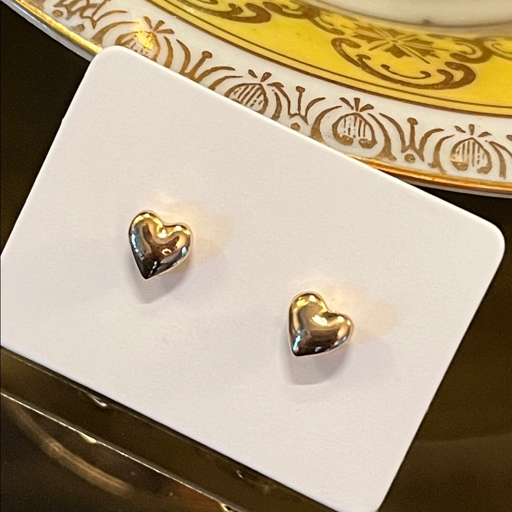 Polished Gold Heart Stud Earrings